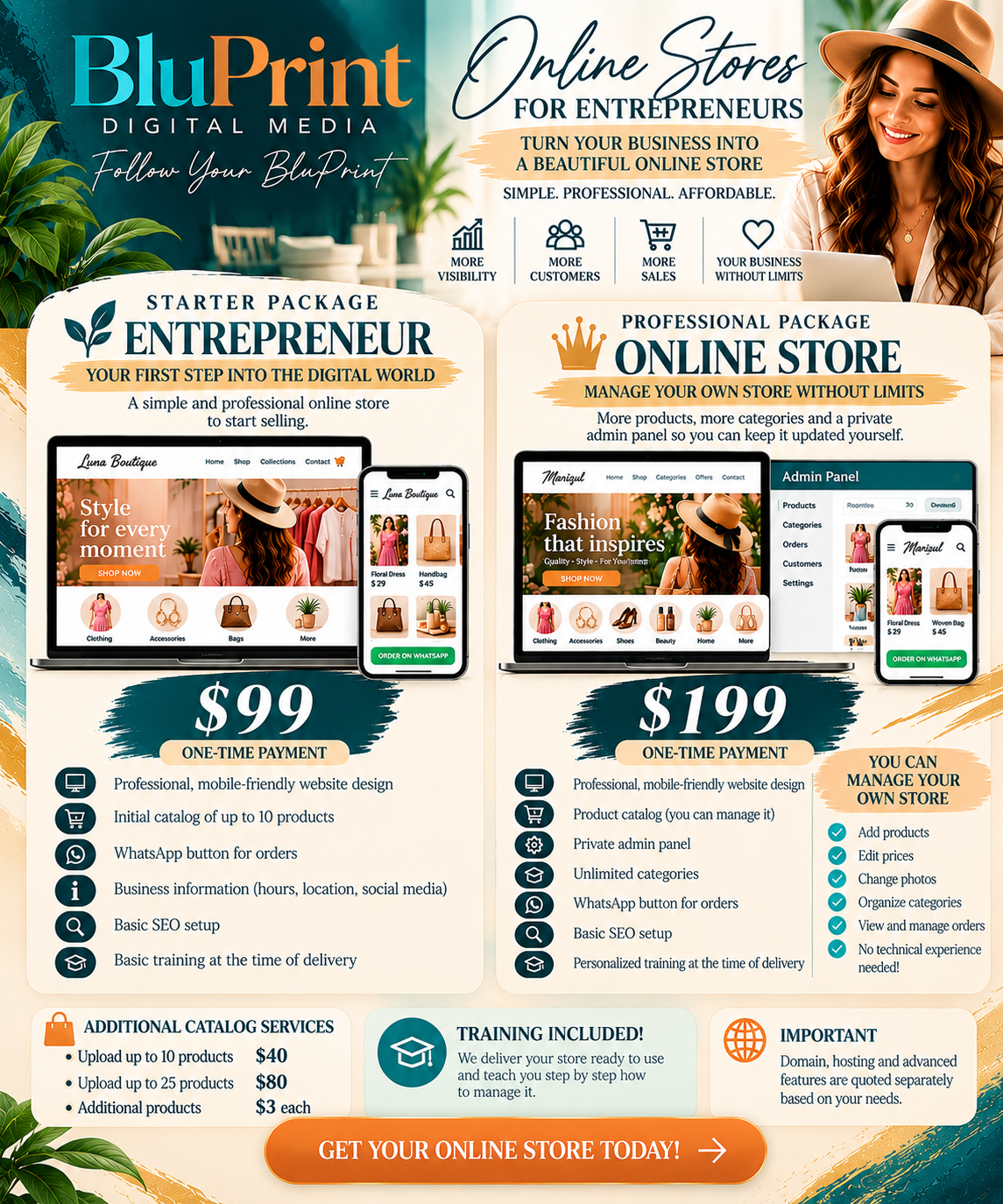 Online store packages $99 and $199